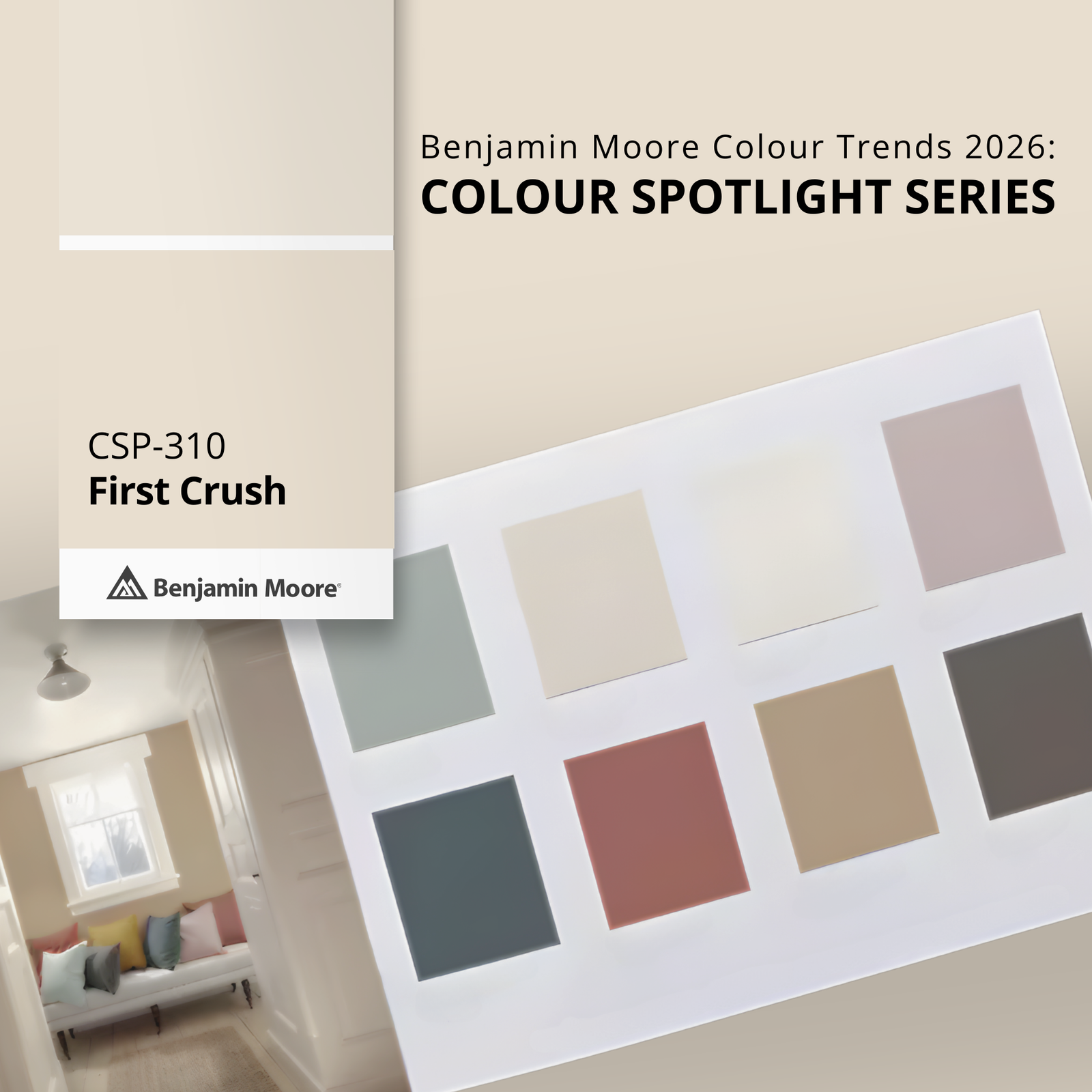 First Crush CSP‑310: A Blushed Neutral from the Benjamin Moore Colour Trends 2026 Palette