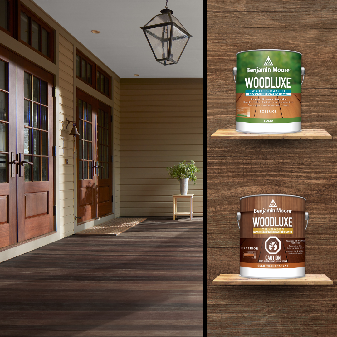 Benjamin Moore Woodluxe WaterBased & Oil Base Exterior Wood Stain available at Barrydowne Paint.