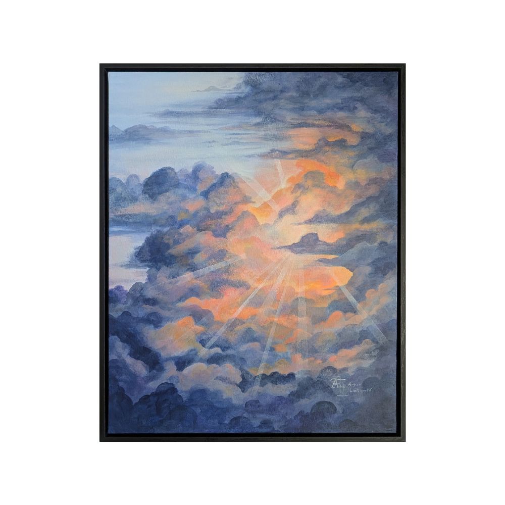 A painting by local Sudbury artist Anyse Laliberte titled Head in the Clouds