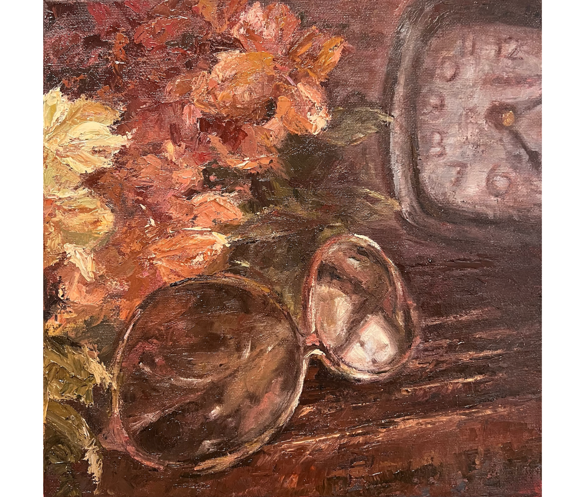 A painting by local Sudbury artist Chantal Roy titled It's 10 after.