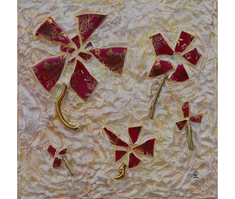 A painting by local Sudbury artist titled Flowers for Linda by Joan Chivot.
