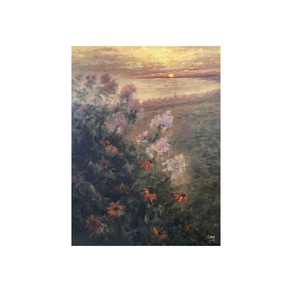 A painting by local Sudbury artist Chantal Roy titled Nipissing Sunset