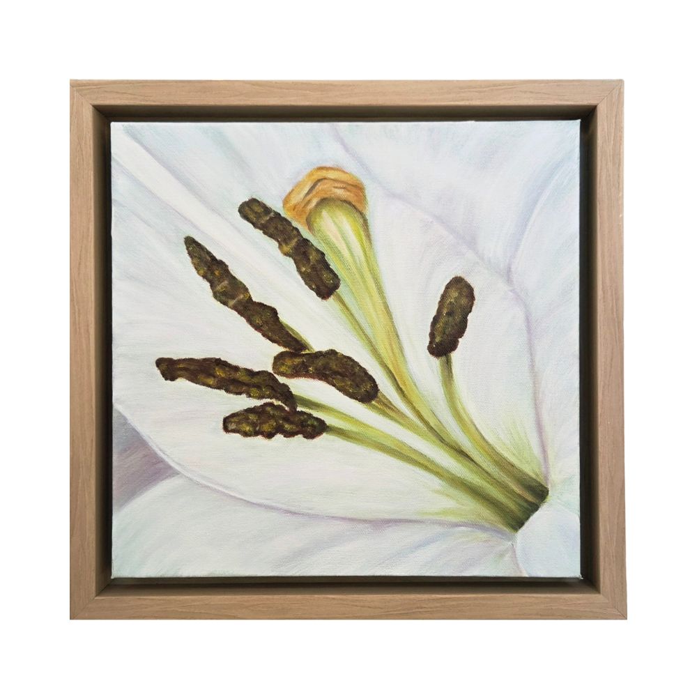 A painting by local Sudbury artist Donna Cushingtitled White Lily, Into the Deep
