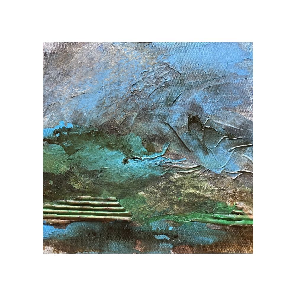 A painting by local Sudbury artist Helen Townend titled Stormy Landscape