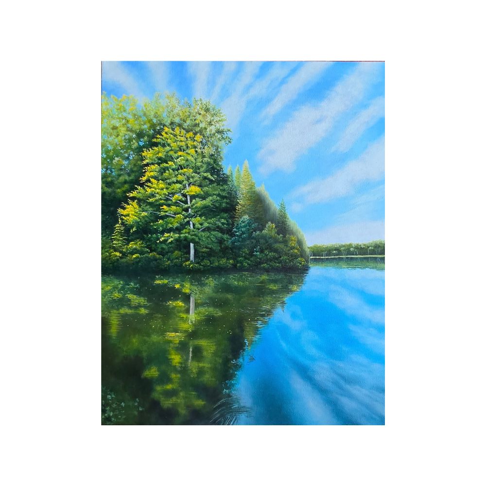 A painting by local Sudbury artist Lucie Mainville titled Still Water, Still Mind