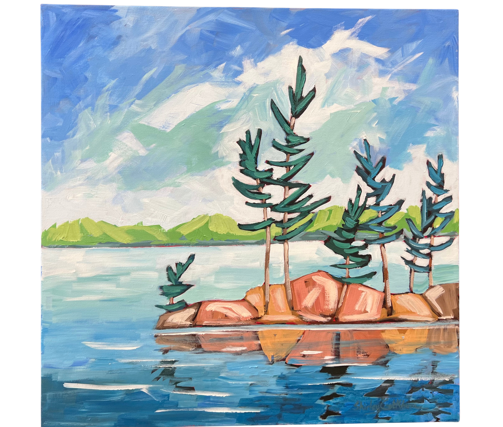 A painting by local Sudbury artist Shirley Cockburn titled Northern Waters.
