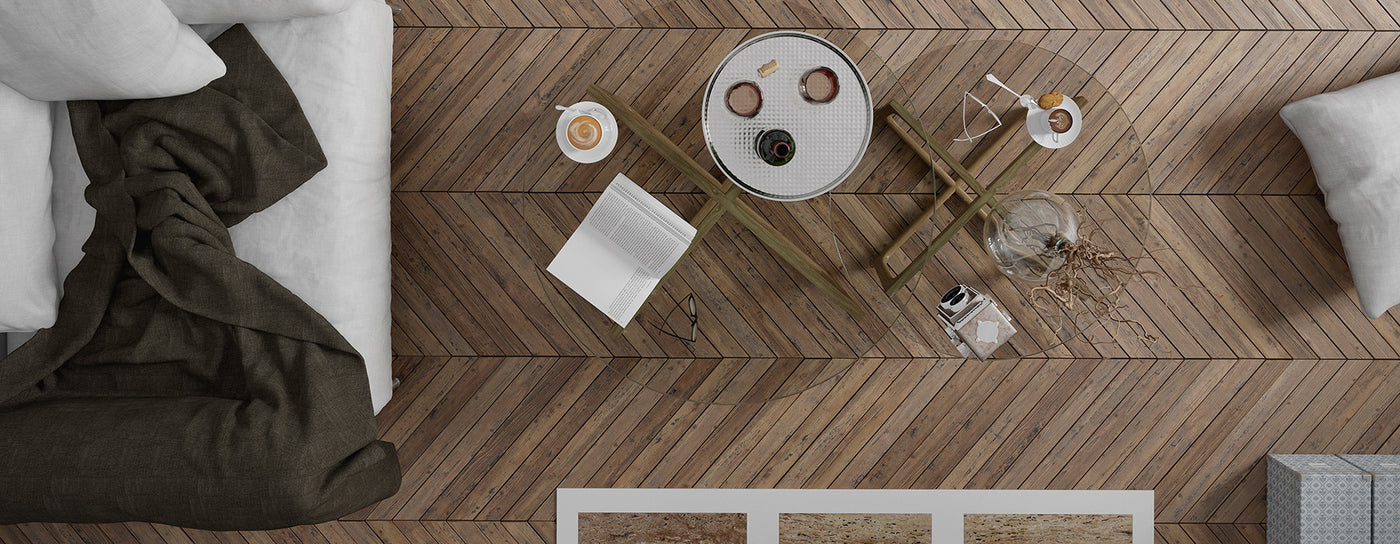 Bird's eye view of chevron flooring