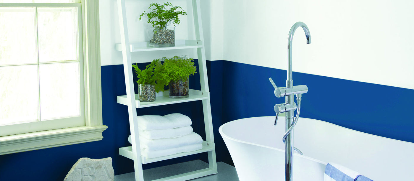 Vibrant Blue and white bathroom