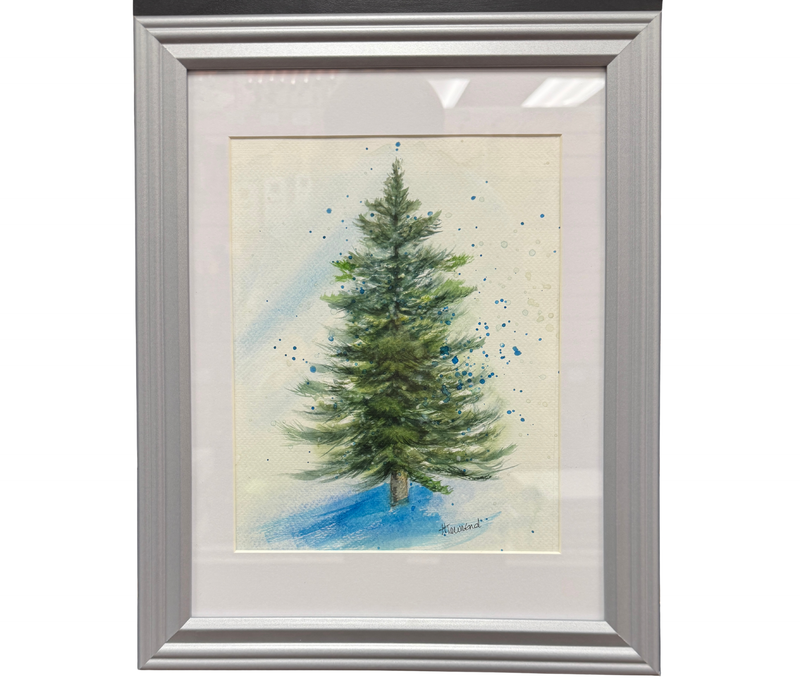 A painting by local Sudbury artist Helen Townend titled Spruce Trees.