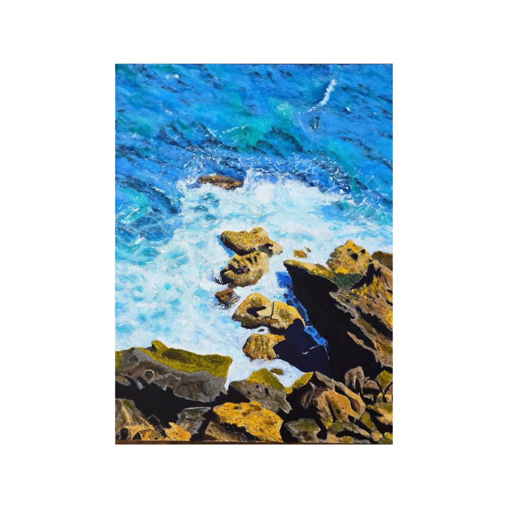 A painting by local Sudbury artist Valorie Leonard titled Turquoise Turbulence
