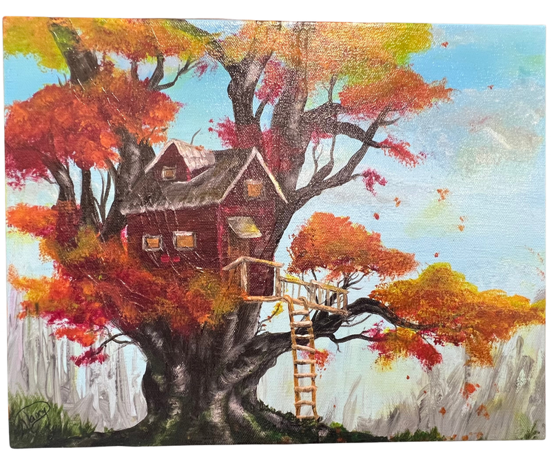 A painting by local Sudbury artist Nancy Lemelin titled Wendy House available at Barrydowne Paint, Long Lake location.