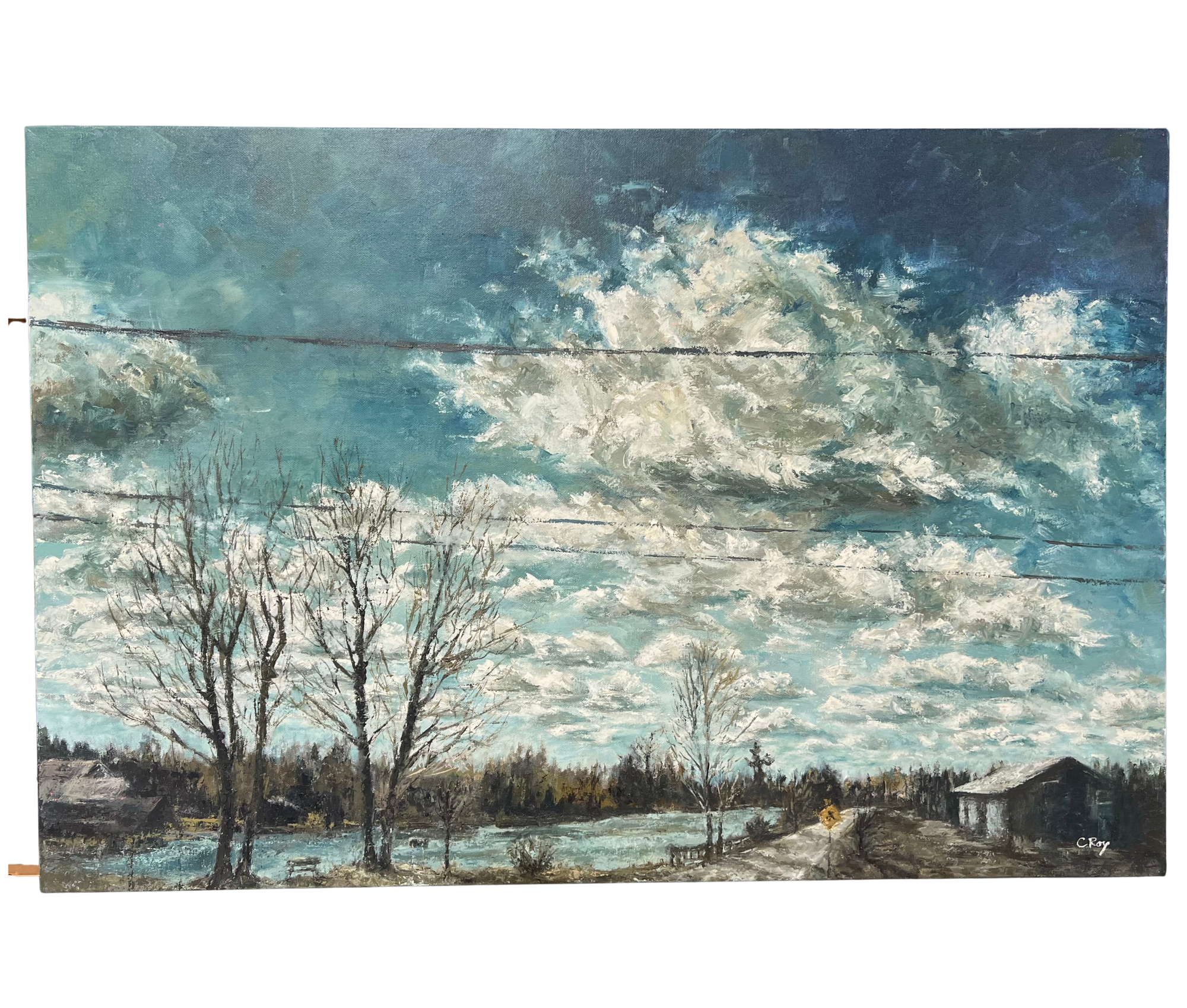 A painting by local Sudbury artist chantal Roy titled Where are the Children available at Barrydowne Paint, Long Lake location.