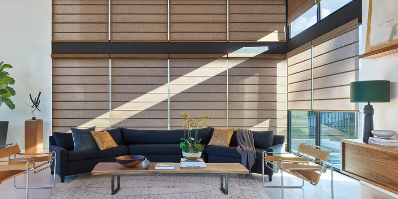 Hunter Douglas Alustra® Architectural Roller Shades close-up of colour Silver Mist , AMI-806. Available at Barrydowne Paint in Sudbury, Ontario.