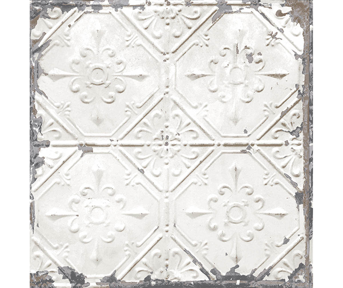 Tin Ceiling White Distressed Tiles Wallpaper available at Barrydowne Paint