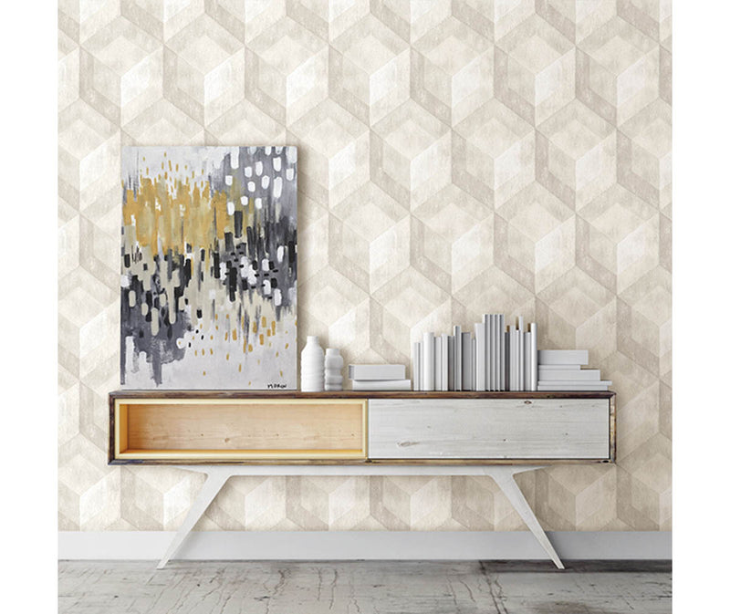 Rustic Wood Tile Cream Geometric Wallpaper available at Barrydowne Paint