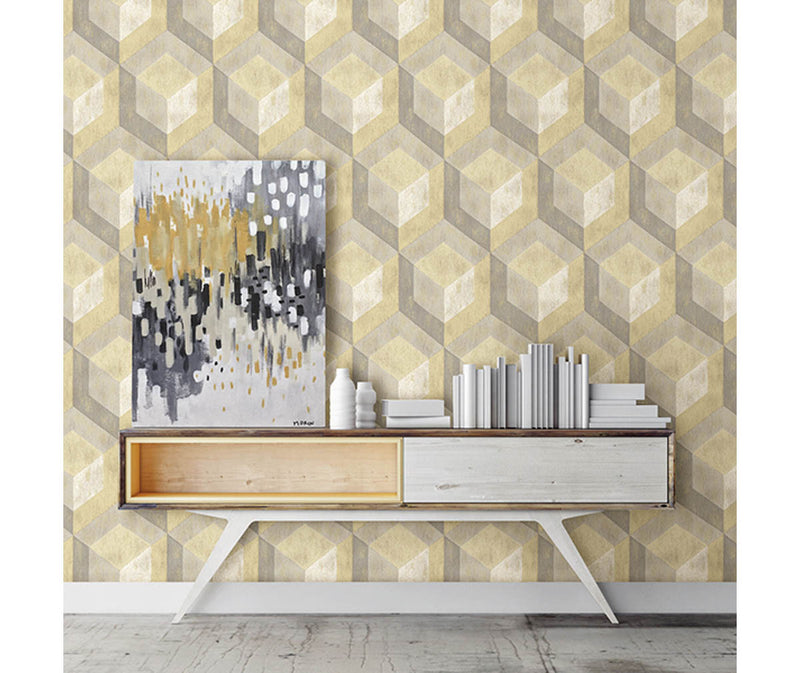 Rustic Wood Tile Honey Geometric Wallpaper available at Barrydowne Paint