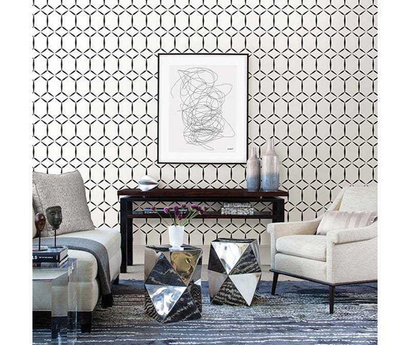 Fusion White Geometric Wallpaper available at Barrydowne Paint