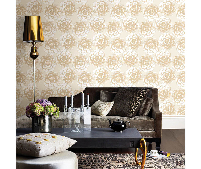 Fanciful Gold Floral Wallpaper available at Barrydowne Paint