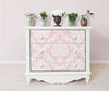 Pink damask peel and stick wallpaper from Barrydowne Paint.