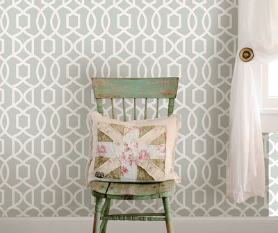 Gray, art deco geometric wallpaper from peel & stick NuWallpaper available at Barrydowne Paint.