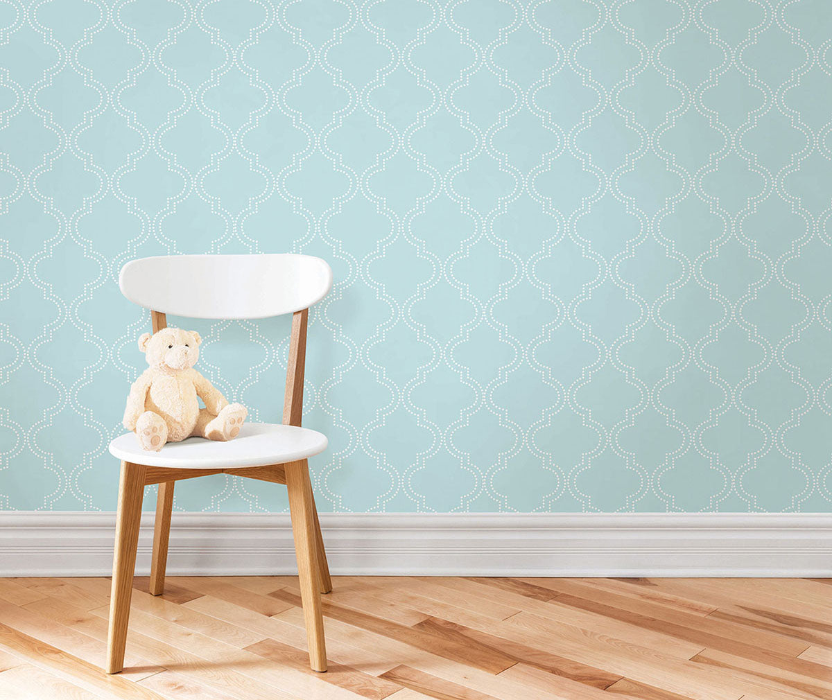 Blue Quatrefoil wallpaper from peel & stick NuWallpaper available at Barrydowne Paint.